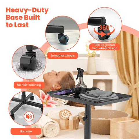 Rolling Salon Cart With Wheels Mobile Styling Station Aluminum Tray Trolley For Salon Essentials, featuring smooth wheels and sturdy base.