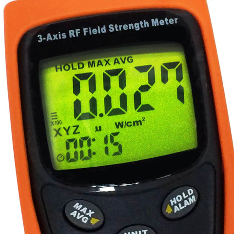 Display of RF EMF Strength Meter Pro For Home Use 50MHz To 3.5GHz Electromagnetic Field Detector showing XYZ measurement