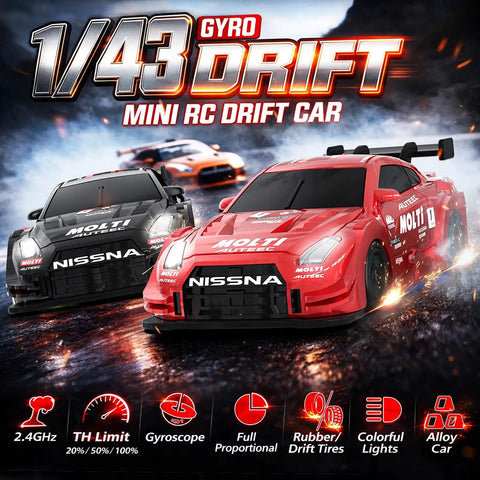 1 to 43 Scale Mini RC Drift Car With Gyro, Dope 2.4GHz Full Proportional Steering And Throttle, 20 Km Per Hour High Speed Remote Car With Lights