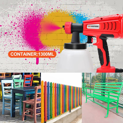 Electric Paint Sprayer 1300ml Capacity With 550W Motor Turbo Fan 4 Copper Nozzles And 3 Spray Patterns HVLP Gun spraying chairs and fence