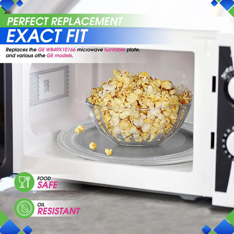 16 Inch Microwave Turntable Plate Replacement Fits WB49X10166 Glass Plate in microwave with popcorn bowl