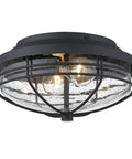 Seaport Outdoor Flush Mount Light Fixture In Natural Black UV Coated Finish Durable Steel With Protective Metal Cage And Glass Shade