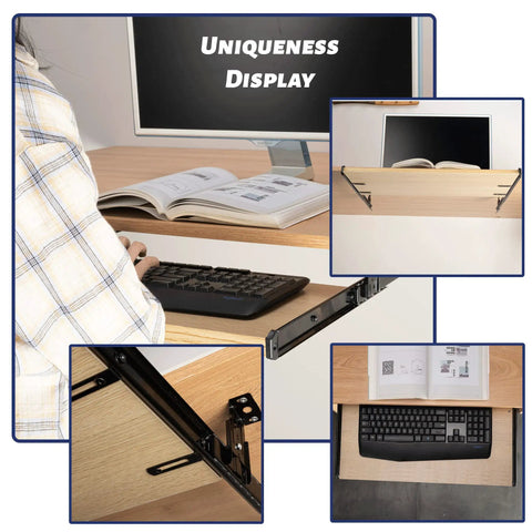 Heavy Duty 14 Inch Keyboard Slide With Ball Bearing Rails, under desk tray, adjustable height bracket, L extension, side view