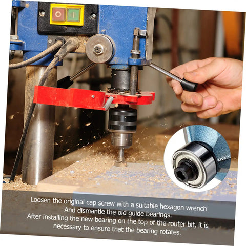 Top Mounted Router Bit Bearing Replacement Kit For Woodworking, Pro Grade Precision Milling being installed with wrench