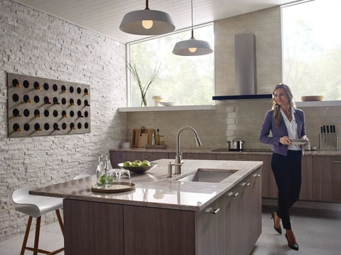 Spot Resist Stainless Modern Deck Mounted Kitchen Soap Dispenser With Above The Sink Refillable Bottle on countertop