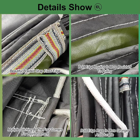 Detailed view of Durable Foldable Canvas Cargo Chute With Weather Resistant Build Ten By One And A Half Meter Size Loading and Unloading Slide for High Rise Jobs, showing braided edge and stitching.