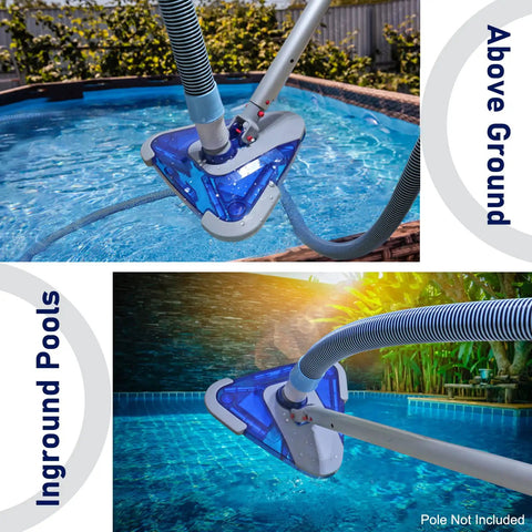 1.5 Inch X 24 Ft Flexible Pool Vacuum Hose With See Through Triangular Weighted Head And Swivel Cuff in above ground and inground pools