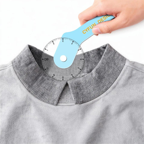Knock Your Pattern Drafting Tasks Out Of The Park With This Precision 12 Inch Acrylic Sewing Wheel Ruler used on a collar for accurate measurement.