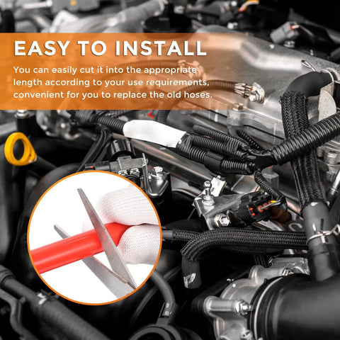 Dope Silicone Vacuum Hose For Automotive Use, 10 Ft Length, 5 32 Inch ID, cut with scissors in car engine bay