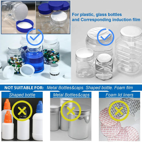 Heavy Duty Induction Heat Sealer Straight Shooter Bottle Cap Capping Machine for Aluminum Foil Films with plastic and glass containers.