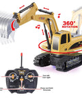 Two Pack Remote Control Construction Vehicle Set With Friction Powered Excavator And Dump Truck Realistic Lights And Sounds For Imaginative Play Great Gift For Toddlers Boys And Girls showing excavator with remote control.