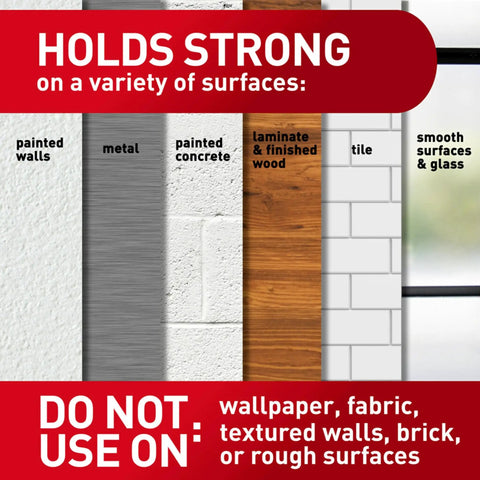 Sticky Nail Sawtooth Picture Hangers 3 Pack Damage Free Wall Mounts With No Tools showing suitable and unsuitable surfaces
