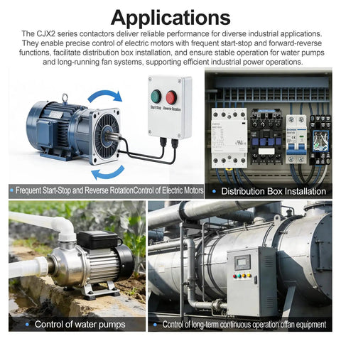 Applications of Beefy 3-Pole AC Contactor CJX2-1810 With 24VAC Coil in industrial control panels and motor setups