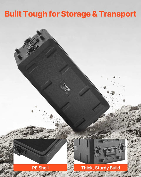 Kickass 4U Rack Mount Case Shallow Flight Box with integrated mic storage, heavy duty polyethylene build, 260 mm depth.