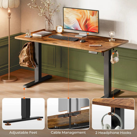 Wide 55 By 27.6 Inch Electric Standing Desk With Deep Desktop Height Adjustable Sit Stand Computer Desk for Home Office