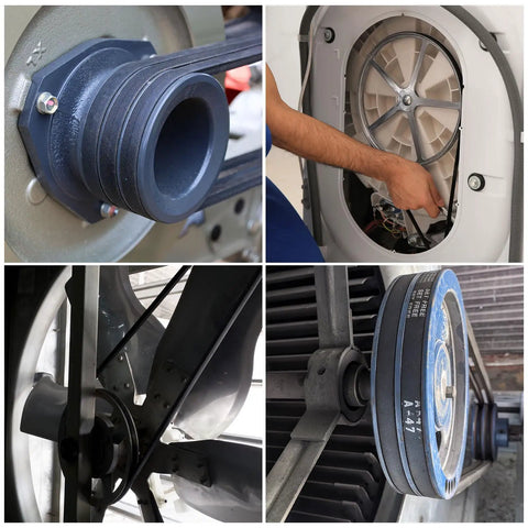 A40 Classic Wrapped Rubber V Belt For Power Drive Systems, 42 Inch Outside Circumference, 0.51 Inch Width, 0.32 Inch Thick A Section Drive Belt, Built Tough For Machinery, Smooth Spin And Even Load With High Wear Resistance. Installed wrapped rubber V belt on pulley
