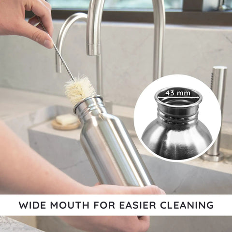 Wide mouth design of Straight Up Reliable Stainless Steel Water Bottle 32 Oz Single Wall Reusable Drinkware for easy cleaning.