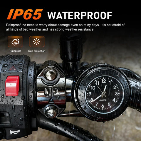 Bike Handlebar Clock Waterproof And Shockproof Metal Time Display For 25-26 Mm Bars With Night Visibility, wet bar mount.