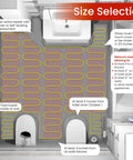 Diagram showing installation layout for 60 Sqft Self Adhesive Electric Radiant Floor Heating Mat For Easy Underfloor Heating Install In Ceramic Tile Stone Or Wood Floors UL Listed Ultra Premium Heating System.