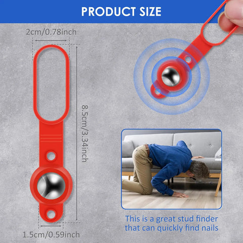 Hella Strong Magnetic Stud Finder Delivers Rock Solid Twenty Seven Pound Suction No Batteries Required Ultra Compact Build Slides Straight Into Your Pocket Best For Drywall Wood And Tile Jobs Two Pack, red magnetic stud finder tool showing size.