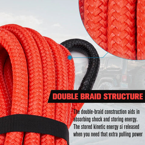 Close-up of Trail Ready Kinetic Recovery Rope Kit showing double braid structure for shock absorption and energy storage.