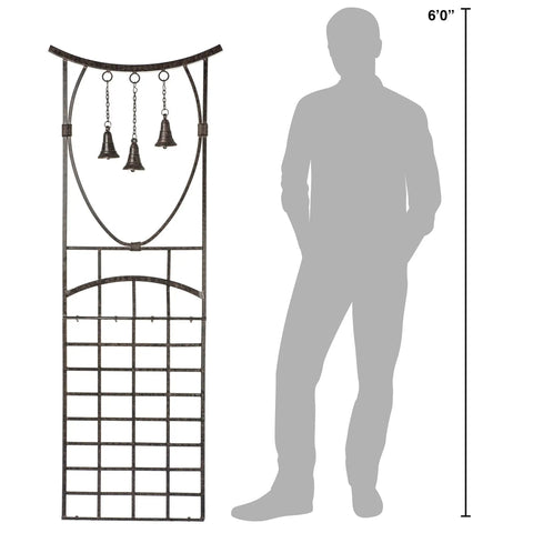 Heavy Duty Iron Garden Trellis With Decorative Bells Freestanding Outdoor Climbing Support 67 Inch Installed Height With Silhouette