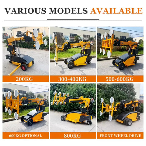 Professional Grade Vacuum Glass Robot Featuring Electric Suction Cup Lifter And Wireless Remote For No Sweat Large Panel moves showcasing various models with different weight capacities.