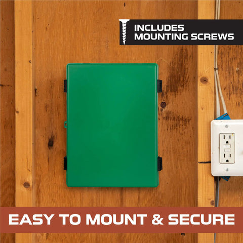 Beefy Outdoor Junction Box Waterproof IP65 Enclosure With Hinged Green Panel Cover mounted on wall with screws included