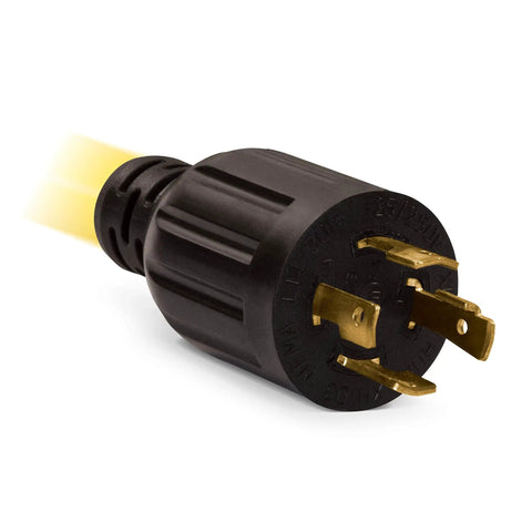 Heavy Duty 25 Foot Generator Extension Cord From L14-30P To Four 5-20R, 30 Amp 125/250-Volt Locking Outlet plug detail