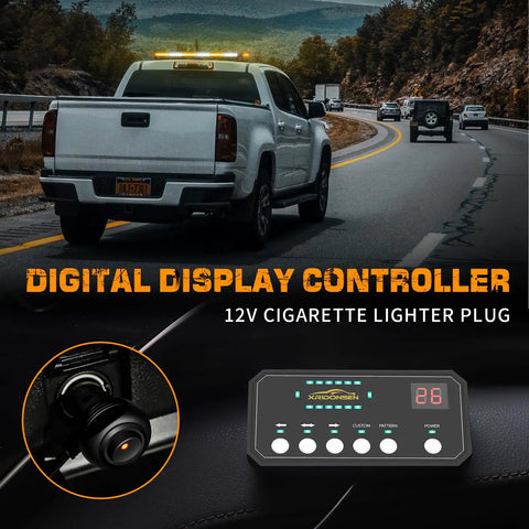 Heavy Duty Twenty Eight Point Four Inch Eighty Led Roof Strobe Light Bar Featuring Slick Amber And White Flashing Visibility For Roadside Safety And Commercial Fleet Rig Operations with digital display controller.