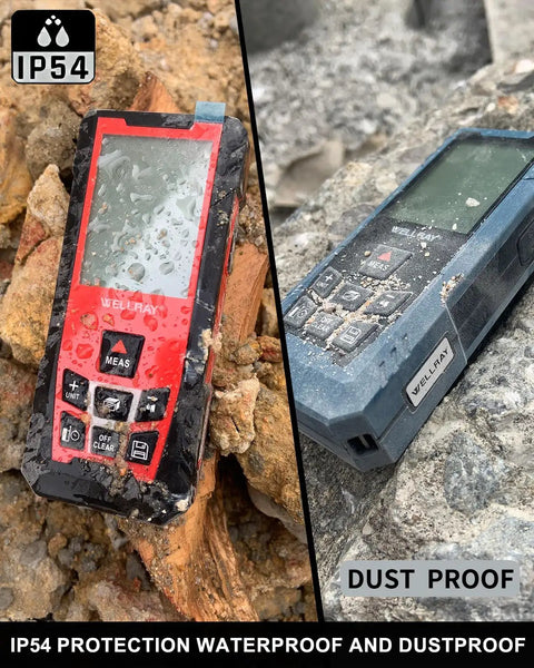 150M Laser Distance Meter With 492 Ft Range, 1/25 Inch Accuracy, IP54 Rating, Long Battery Life With About 8000 Measurements Per Battery Change, Multi Mode Distance, Area And Volume, Perfect For Architects Builders And DIY Pros, IP54 dustproof and waterproof design