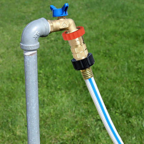 Heavy Duty Lead Free Brass RV Water Regulator for Camper and Trailer Plumbing with no sweat setup on outdoor faucet.