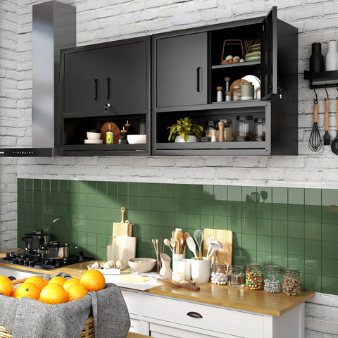 Premium Heavy Duty Wall Mounted Metal Storage Cabinet Lockable Garage Tool Organizer Hanging Workshop Box Fits Like A Glove And Kicks Your Daily Clutter To The Curb in modern kitchen displaying storage.