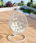 Hanging Egg Chair Outdoor Indoor With Stand, Wicker Swing Egg Chair For Patio Garden Balcony Yard, 300 lb capacity, outdoor setup