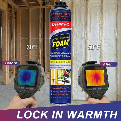 Built Tough Closed Cell Spray Foam Insulation Kit With 48 Packs Of Self Expanding Adhesive For Garages And Attics featuring thermal imaging before and after.