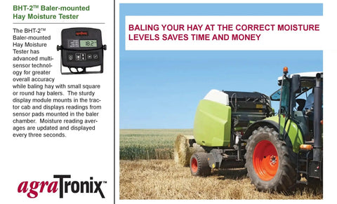 Multi Sensor Baler Mounted Hay Moisture Tester With Readings From Left Right And Through Bale, Big LCD Display For Day Or Night, Updates Every 2 To 3 Seconds, Settable High And Low Moisture Limits, On Farm Pro Grade Tech mounted on tractor baler