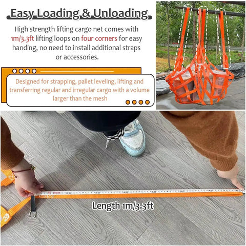 Heavy Duty Polyester Cargo Lifting Net 2.5m X 2.5m 8.2ft X 8.2ft Ultra Rugged Transport Net displayed with easy handling guidelines