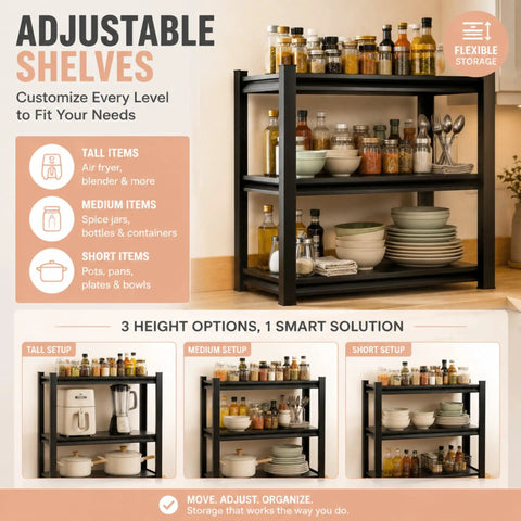4 Tier Metal Kitchen Shelf with Adjustable Baker's Rack Organizer 44H X 20W X 14D Heavy Duty Steel Shelving with dishes