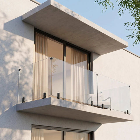 No Sweat Install 6 Panel Frameless Glass Deck Railing Kit With Top Shelf Stainless Steel Posts And Pre Cut Tempered Glass Panels 340 Inch Wide By 44 Inch High For Porch Upgrades on balcony.