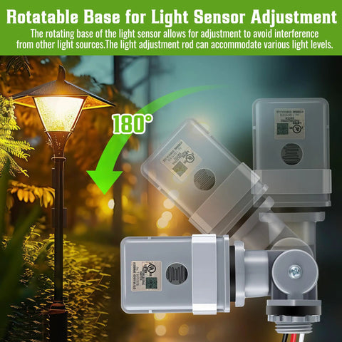 Outdoor Lights Photocell Sensor 120V 50 60 Hz IP54 Waterproof Swivel Mount Dusk To Dawn Photoelectric Switch with 180-degree rotation