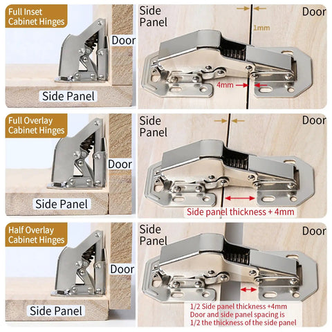 Eight Pack Concealed Cabinet Hinges For Frameless Doors Easy Install Surface Mount 90 Degree No Cup Grooving Four Point