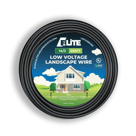 Low Voltage Landscape Wire 14 AWG 2 Conductor Direct Burial Outdoor 250ft Pure Copper UL Listed for outdoor lighting setup