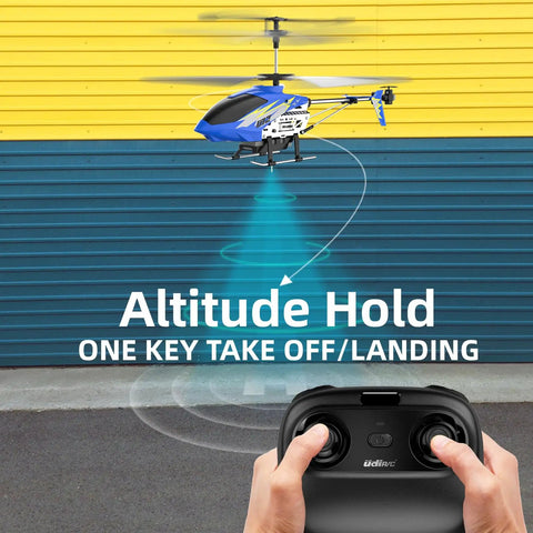 U12 RC Helicopter With Altitude Hold And Gyro Stabilization, One Key Takeoff And Landing, flying with remote in hands