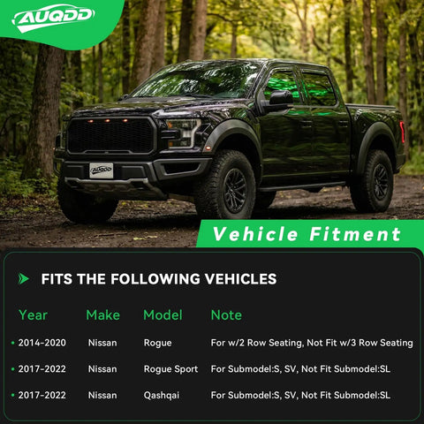 Black truck with Nissan Rogue Front End Suspension Kit 2014-2020 And Rogue Sport 2017-2022 information, forest background