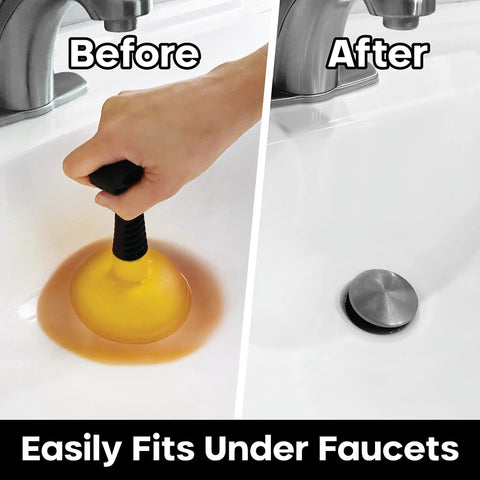 Before and after using Mini Sink Plunger Duo Pack For Bathrooms Showers Bathtubs And Kitchens Short Handled Drain Cleaner