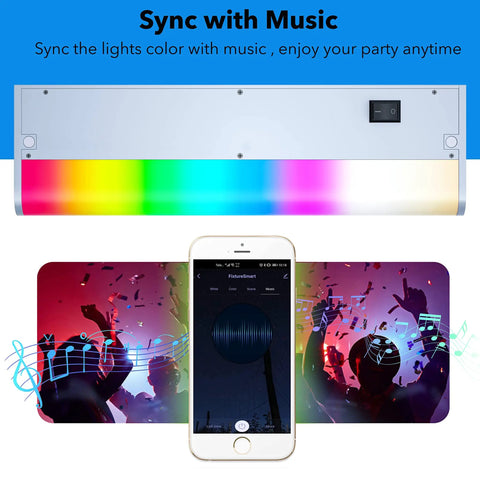 Under Cabinet Lights Hardwired RGB Color Changing Dimmable Undermount Kitchen Lighting With Alexa music sync feature