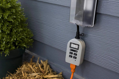 Outdoor Digital Timer Switch With Two On Off Programs, Grounded Single Outlet, Weather Resistant, Heavy Duty for Lights