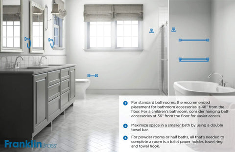Bathroom layout showing placement for European Style Matte Black Wall Mount Single Post Toilet Paper Holder With Corrosion-Resistant Finish.