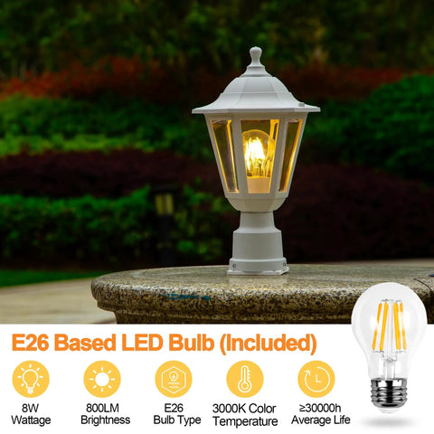 Outdoor Post Light With Pier Mount Base Waterproof White Lamp Post Fixture for Garden Yard Patio and Pathway E26 Socket