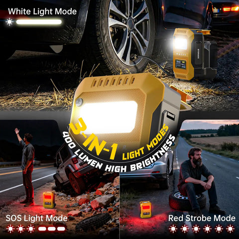 Ultra Fast 160PSI Cordless Air Pump With Dewalt 20V Battery Compatibility, Compact Lightweight Portable Inflator For Car Tires, Bikes, And Balls, Powerful High Speed Tire Filler Pump with bright LED light in multiple modes.